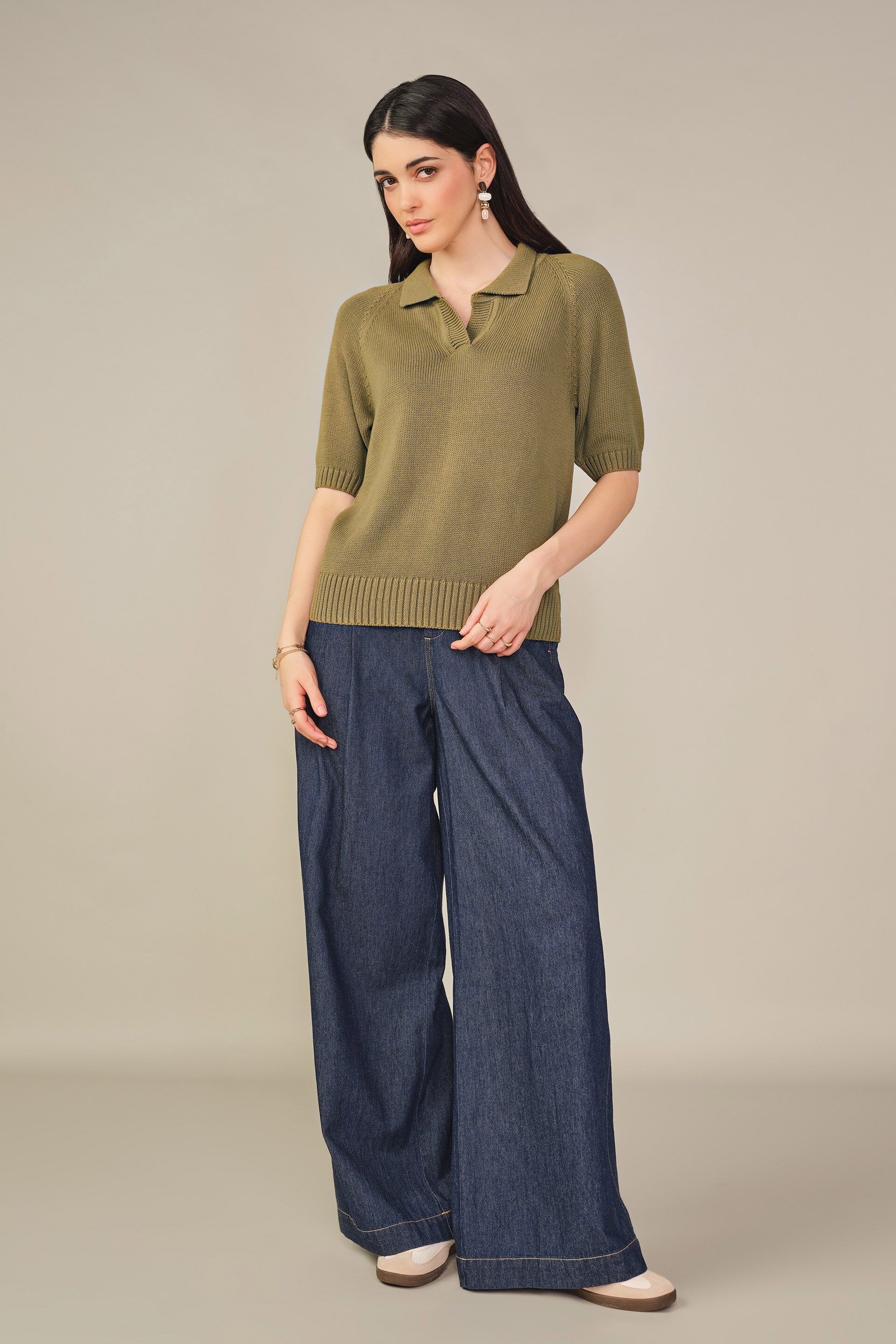 Solid Polo Top in Olive, Olive, image 3